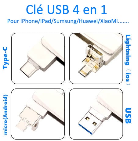 🔥Livraison gratuite pour 2 articles - [Multifonctionnel] Clé USB d'extension de téléphone portable quatre-en-un de grande capacité